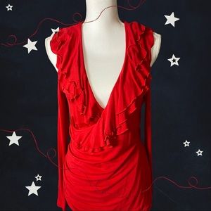 Boston Proper Head Turnin Christmas Party Red - Cold Shoulder, Ruffles & Ruching
